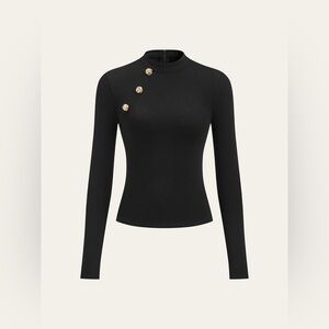 COMMENSE Mock Neck Long Sleeve With Metal Gold Detail